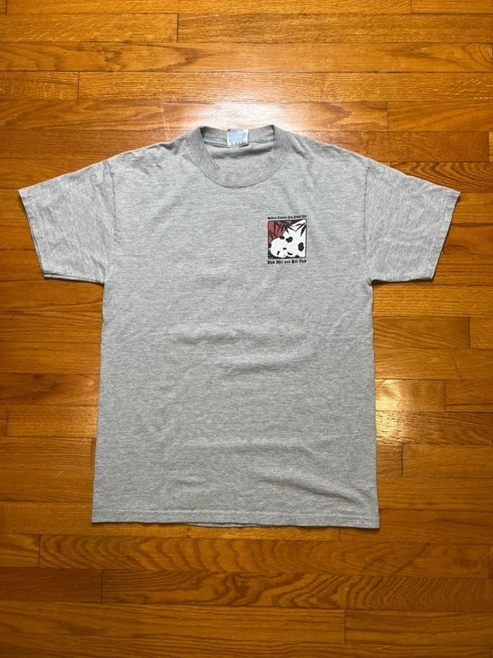 Hanes Tops - Gray Graphic Pocket Tee with Small Cartoon Print